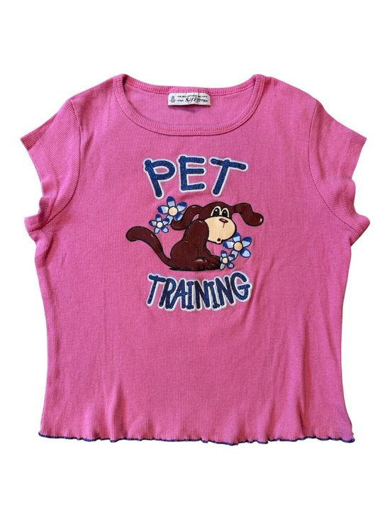 Vintage Tops - Vtg Y2K Self Esteem “Pet Training” Dog Lover Dog Life Graphic Baby Tee Size S